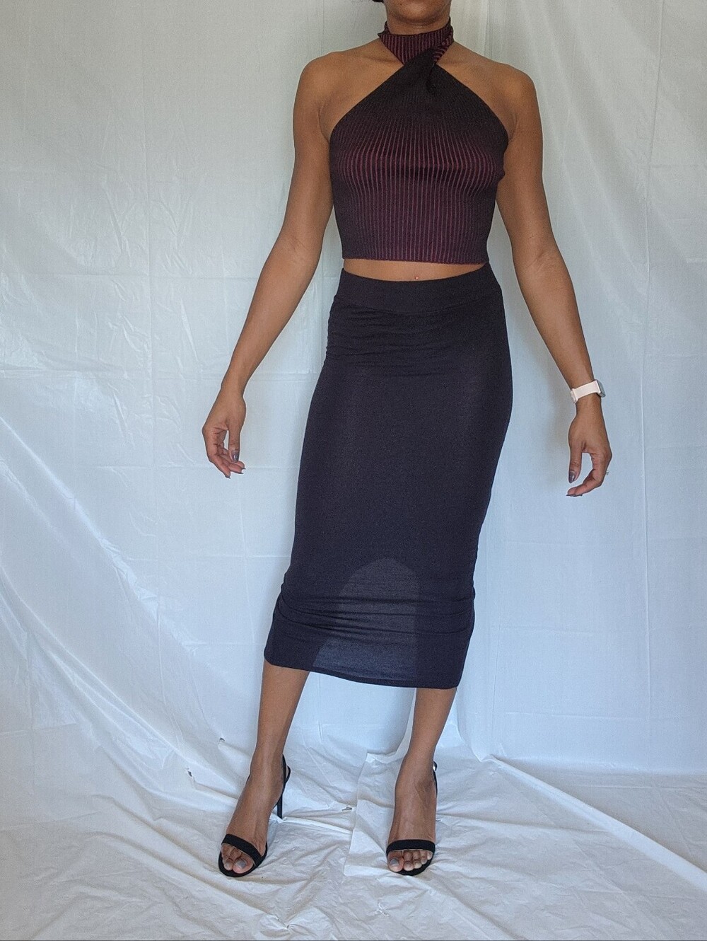 Black Midi Pencil Skirt Rear Slit